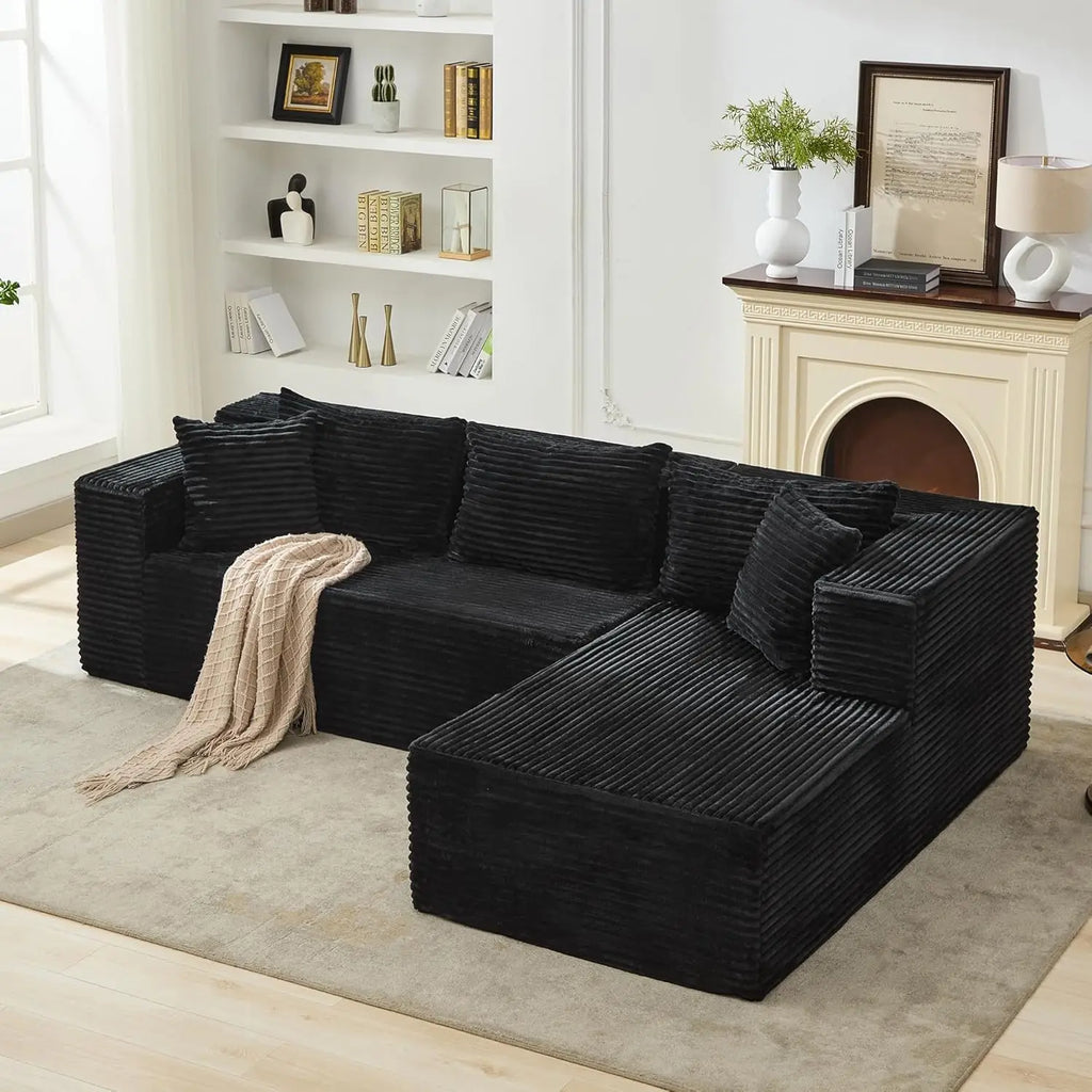 Canapé d'angle noir en L de 270 cm style "Cloud Couch", canapé-lit profond et très grand pour salon, sans assemblage requis, canapé en L confortable