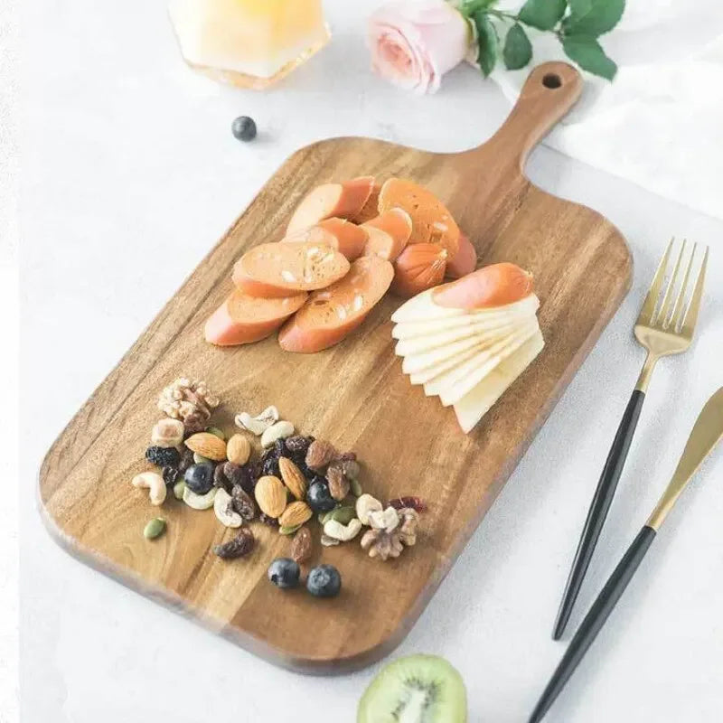 Planche à découper en bois avec poignée, planche de service pour la cuisine, planche à fromage en bois, planche à charcuterie pour pain et assiettes de fruits