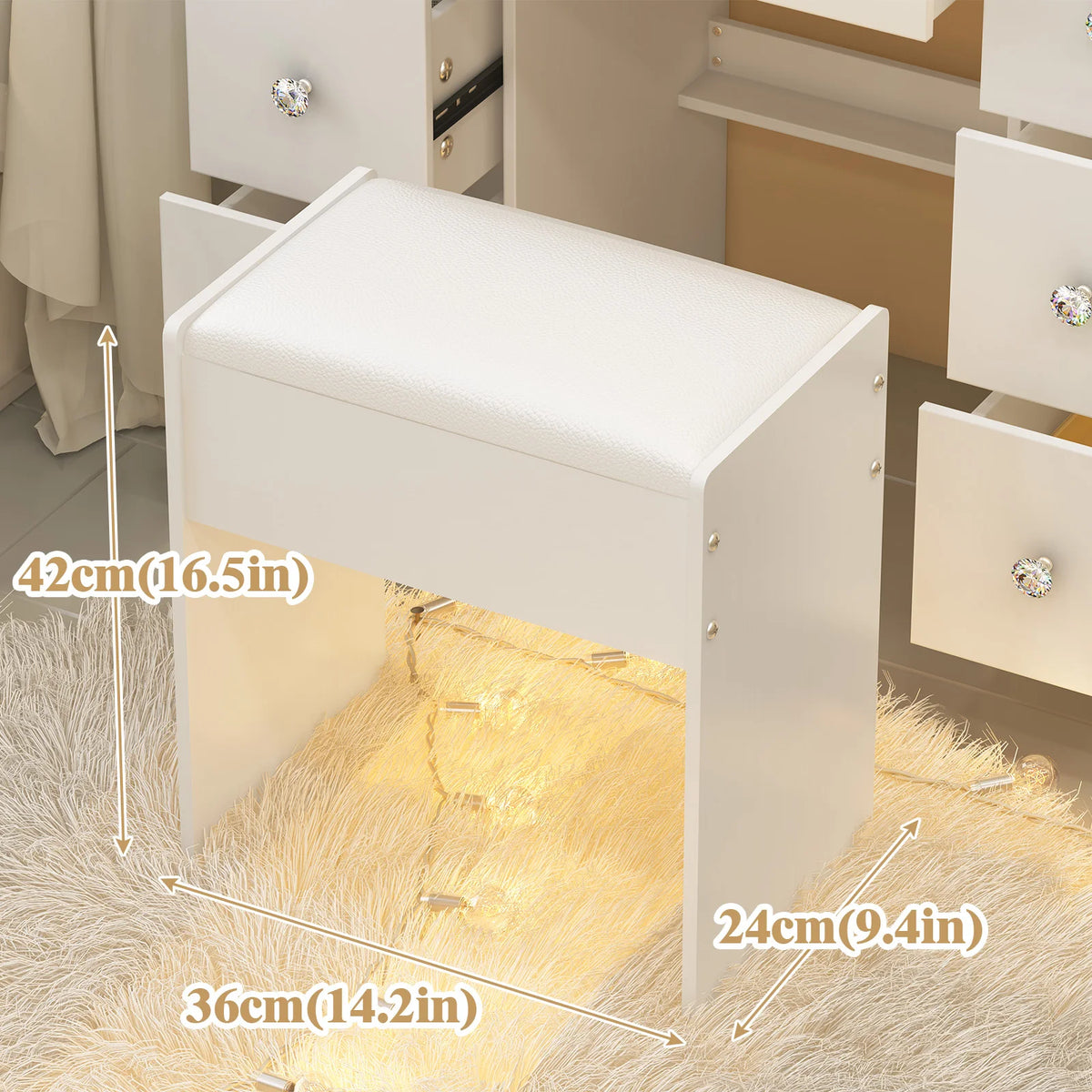 Tabouret de maquillage rembourré pour coiffeuse, chaise de coiffeuse élégante avec pieds en bois, banc d'appoint