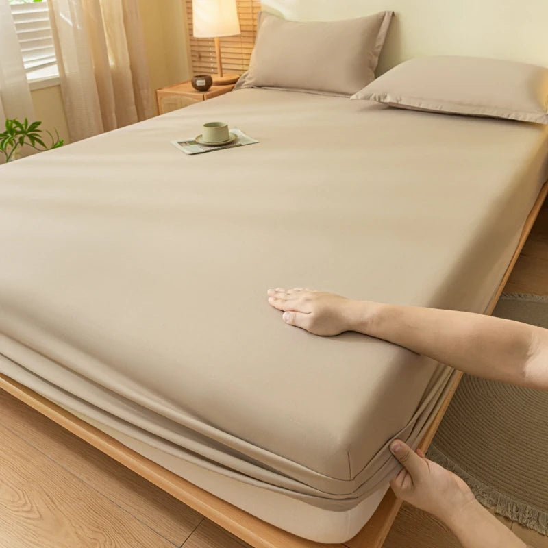 Drap-housse uni en tissu brossé doux pour la peau avec élastique
