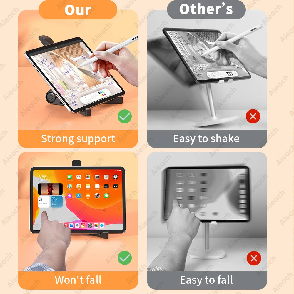 Support de bureau pour tablette 4,7 à 12,9 pouces, support pliant réglable pour iPad, Xiaomi, Samsung et téléphones portables