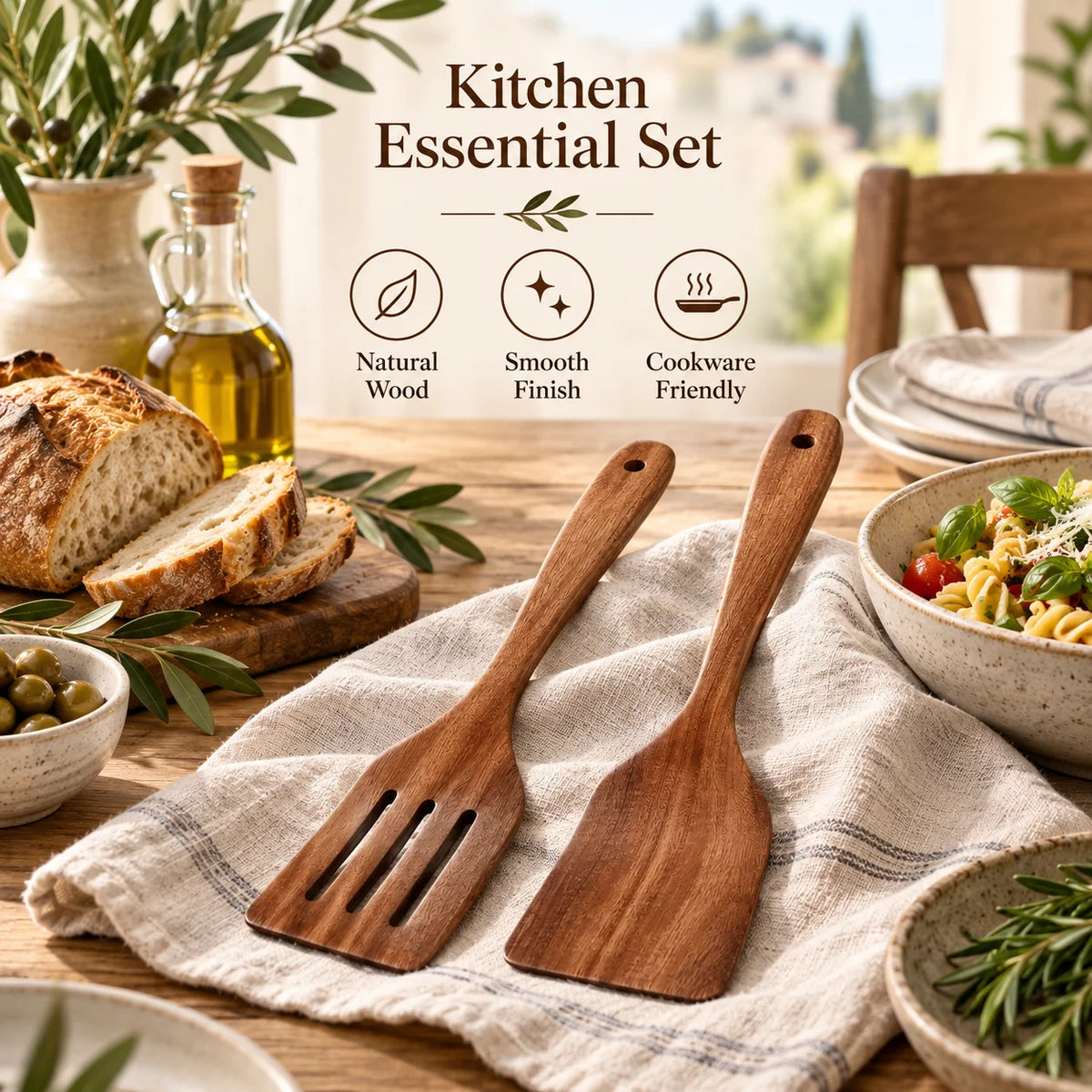Ensemble de spatules de cuisine en bois - Bois naturel pour pâtisserie, retourner et mélanger, sans rayures, compatible poêles anti-adhésives, outil de cuisine (1 ou 2 pièces)