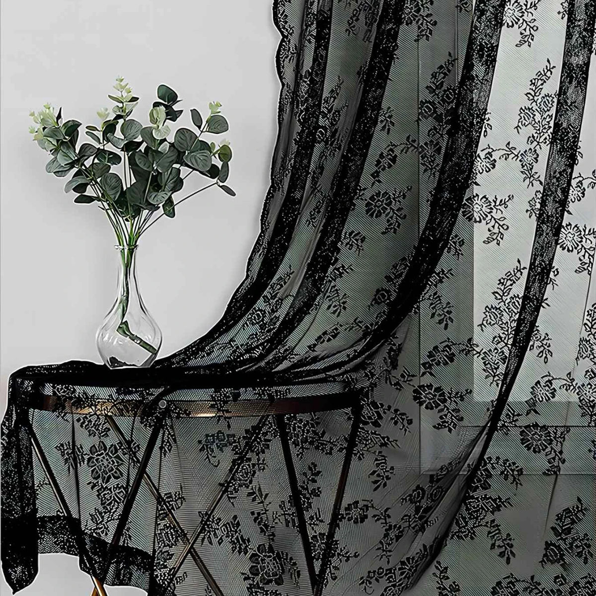 Rideau voile en dentelle romantique (1 pièce), rideaux de fenêtre en dentelle à motif floral pour décoration d'intérieur (salon, chambre), voilage à passe-tringle