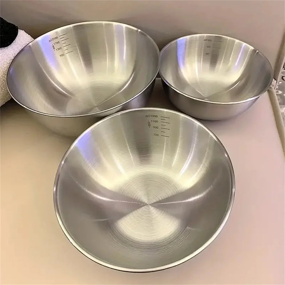 Set de 1 à 3 bols mélangeurs en acier inoxydable avec graduations internes - Saladiers et cul-de-poule grande capacité pour pâtisserie, cuisine et conservation - Accessoires de cuisine indispensables