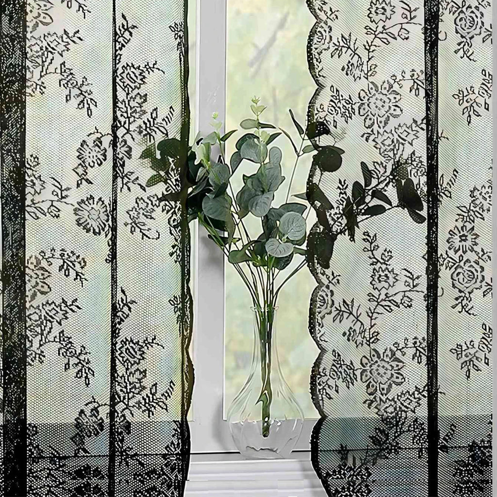 Rideau voile en dentelle romantique (1 pièce), rideaux de fenêtre en dentelle à motif floral pour décoration d'intérieur (salon, chambre), voilage à passe-tringle