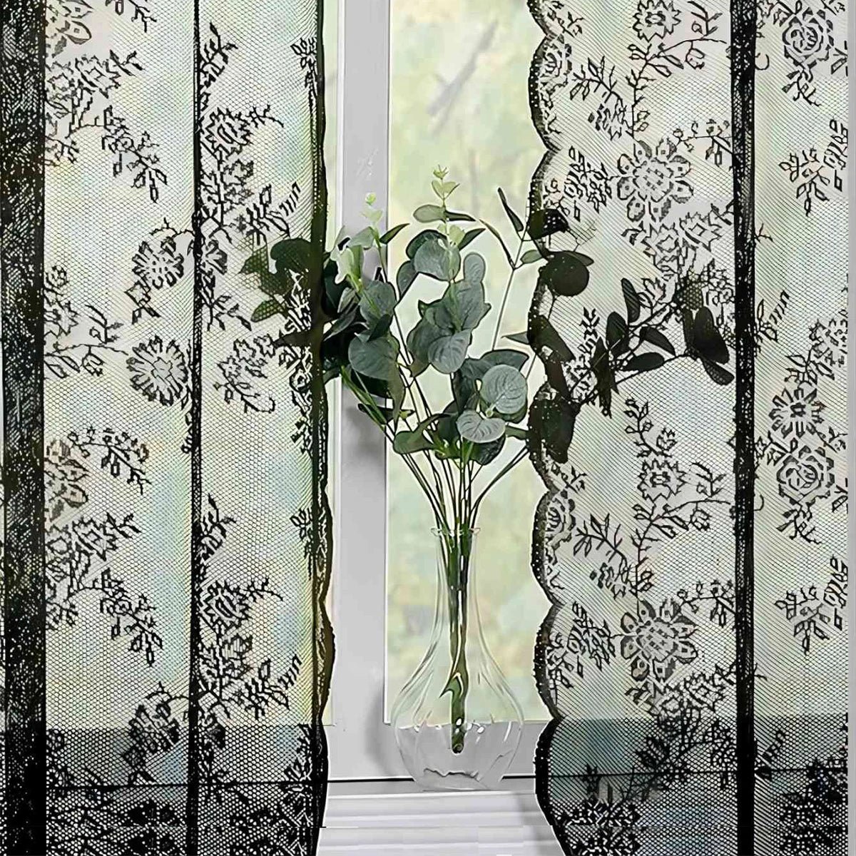 Rideau voile en dentelle romantique (1 pièce), rideaux de fenêtre en dentelle à motif floral pour décoration d'intérieur (salon, chambre), voilage à passe-tringle