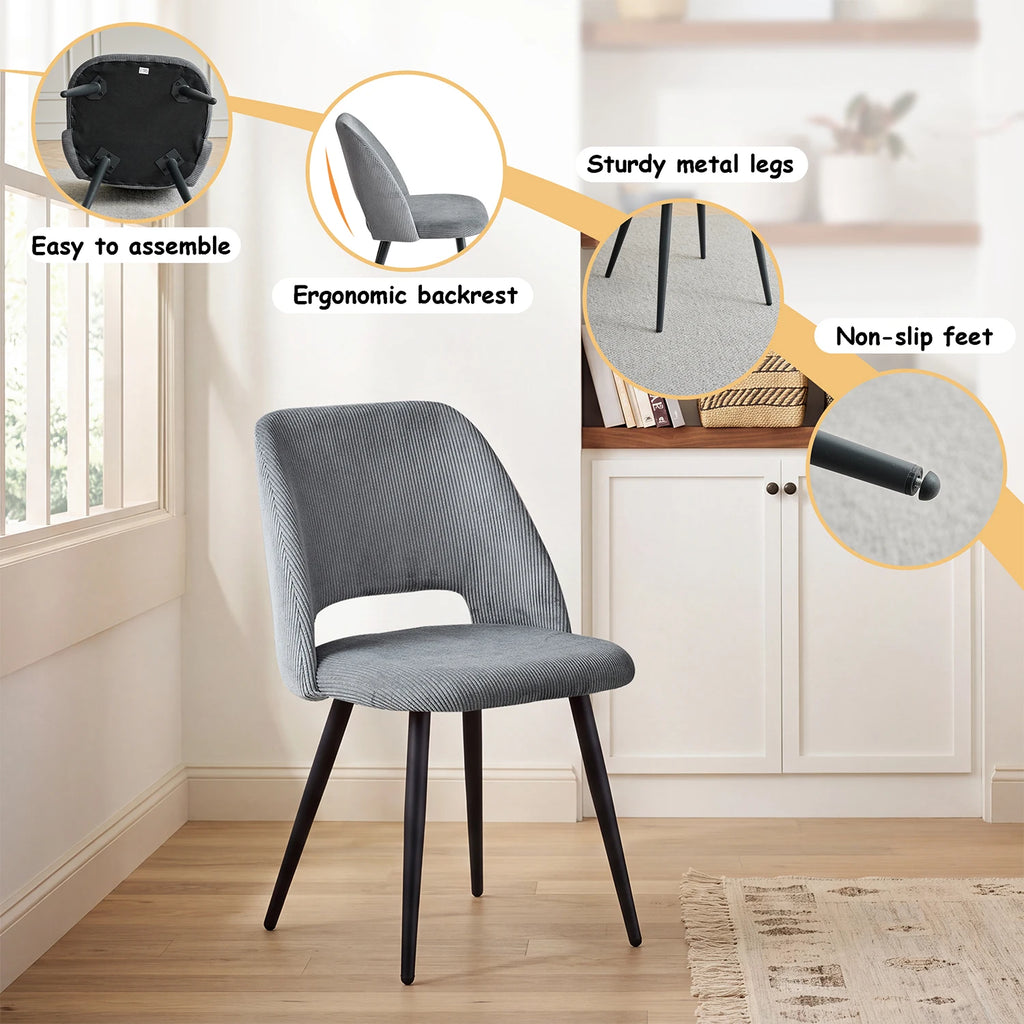 Lot de 2/4/6 chaises de salle à manger modernes et minimalistes en velours côtelé - Durables, faciles à nettoyer, pour cuisine et salle à manger
