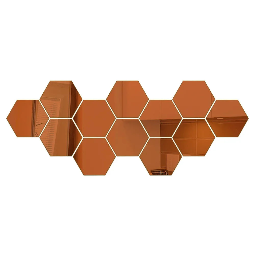6/12pcs Acrylic Hexagonal Mirror DIY TV Background Wall Decoration Living Room Stickers Bedroom Bathroom Home Decoration