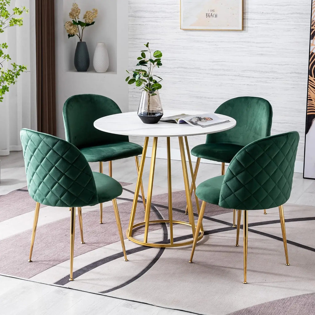 Lot de 6 fauteuils de salle à manger rembourrés en velours vert, chaises de cuisine modernes avec pieds en métal doré, capacité de charge jusqu'à 120 kg, pour salle à manger, cuisine et salon