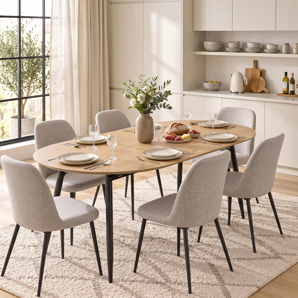 Table à manger extensible 120-160 x 80 cm pour 4 à 6 personnes, style champêtre pour cuisine et salle à manger, chêne