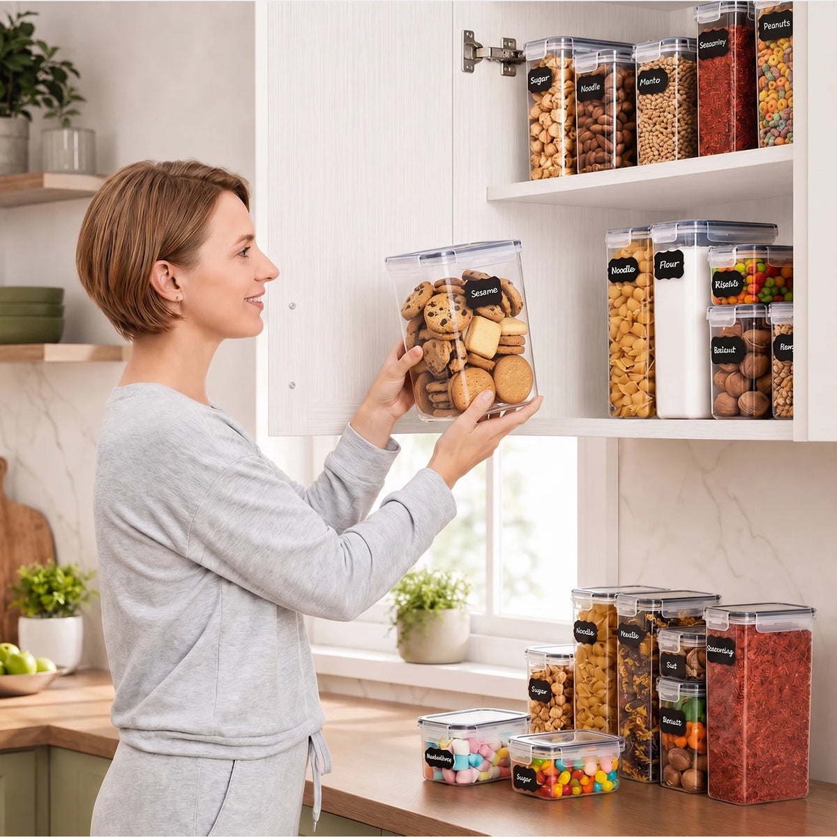 Set de 28 Boîtes Alimentaires Hermétiques en Plastique Optimisez le rangement de votre cuisine et de votre garde-manger grâce à ce set complet de 28 boîtes alimentaires hermétiques. Conçues pour conserver la fraîcheur de vos aliments le plus longtemps pos