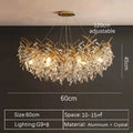 Lustre à LED de luxe en cristal doré - Luminaire suspendu de plafond pour salon, salle à manger, chambre et villa