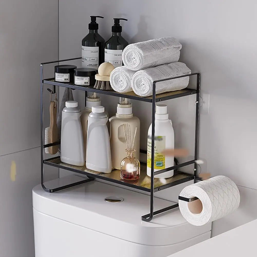 Étagère de Rangement 2 Niveaux au-dessus des Toilettes