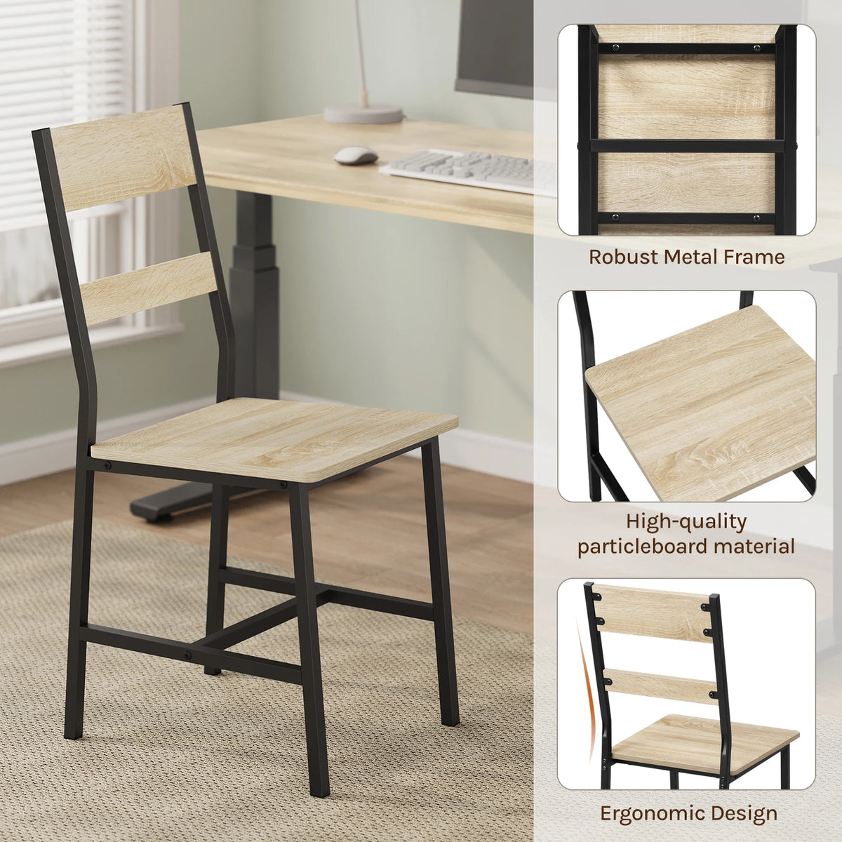 Lot de 2/4 chaises de salle à manger industrielles en bois, dossier haut ergonomique, pieds en métal robustes (150 kg), faciles à nettoyer, polyvalentes pour restaurant et cuisine