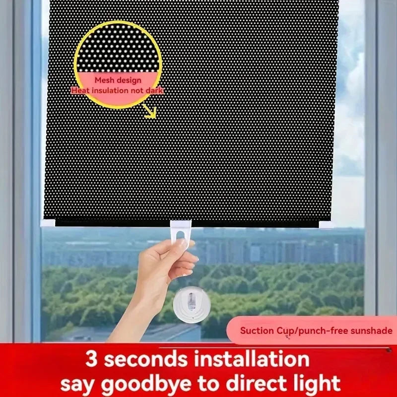 Rideau pare-soleil télescopique à ventouses, store occultant et isolant thermique pour protection solaire