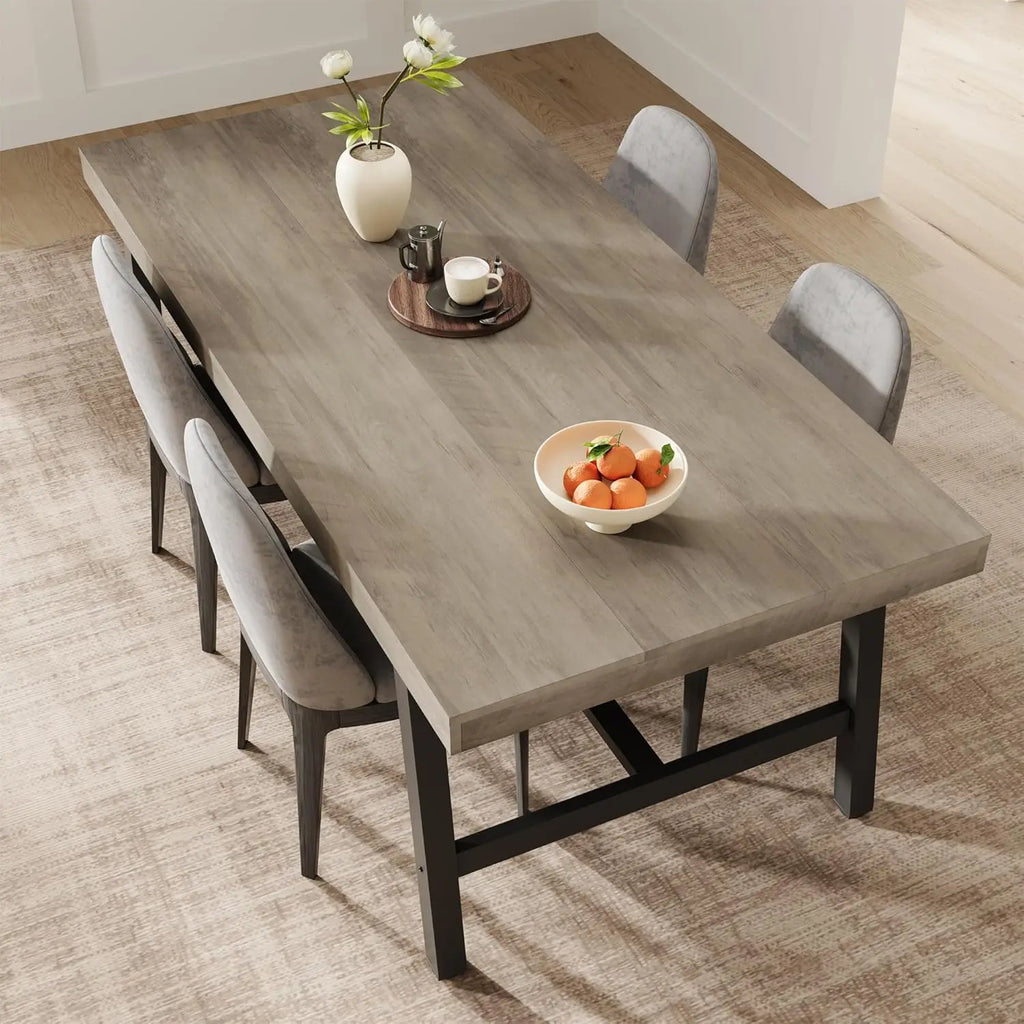 Table haute rectangulaire Garvee 180 cm pour 6 à 8 personnes : table de salle à manger et cuisine de style industriel rustique gris, grande plateforme universelle pour l'extérieur