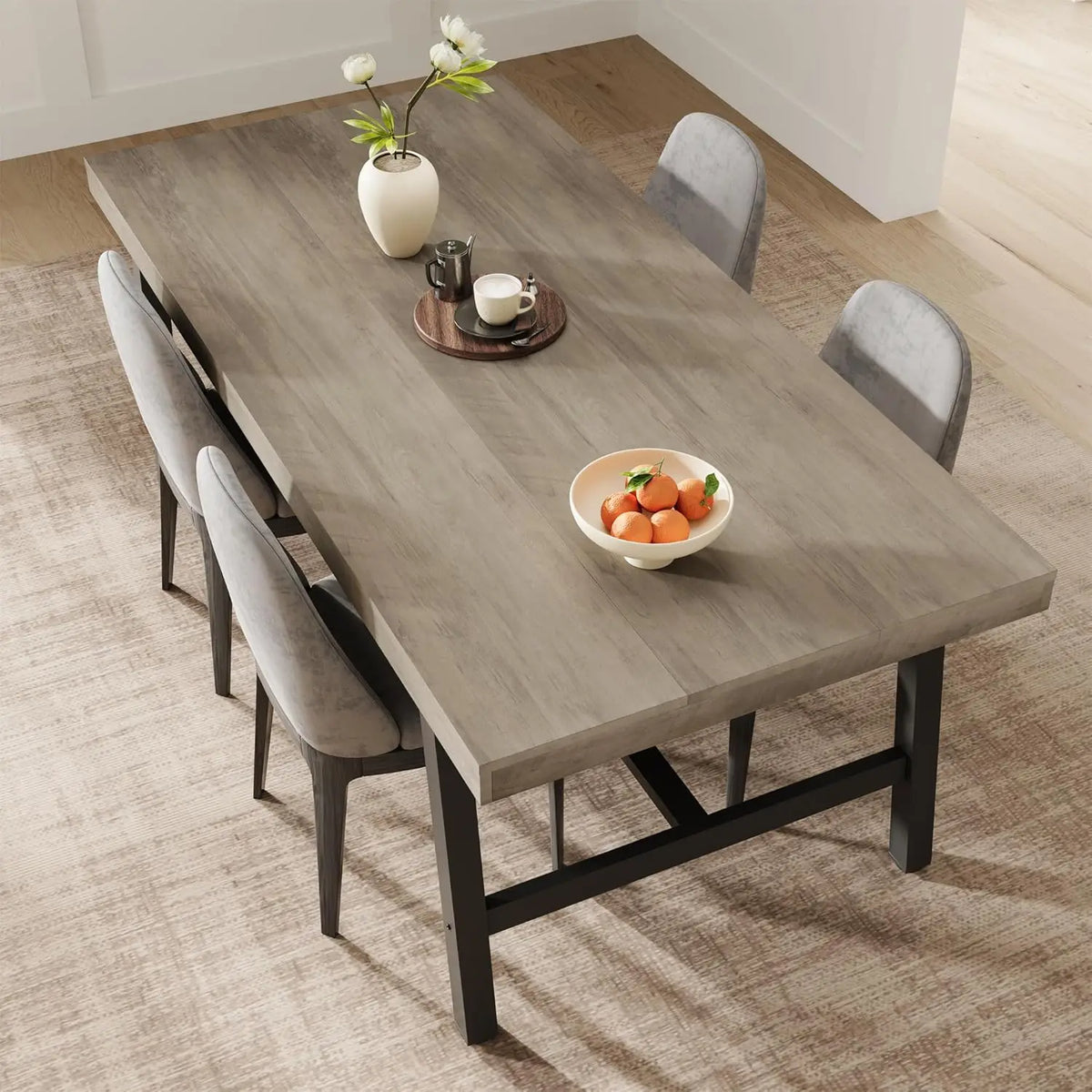 Table haute rectangulaire Garvee 180 cm pour 6 à 8 personnes : table de salle à manger et cuisine de style industriel rustique gris, grande plateforme universelle pour l'extérieur