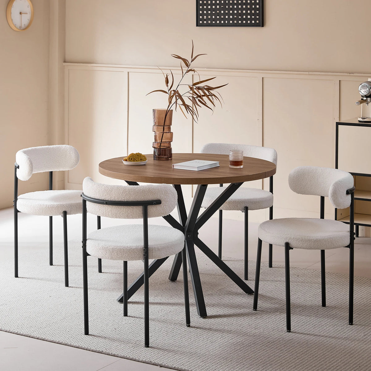 Chaises de salle à manger EGOONM style scandinave (lot de 2/4/6), chaises de cuisine rembourrées avec velours bouclette (effet teddy), pour maison, bureau et salle à manger