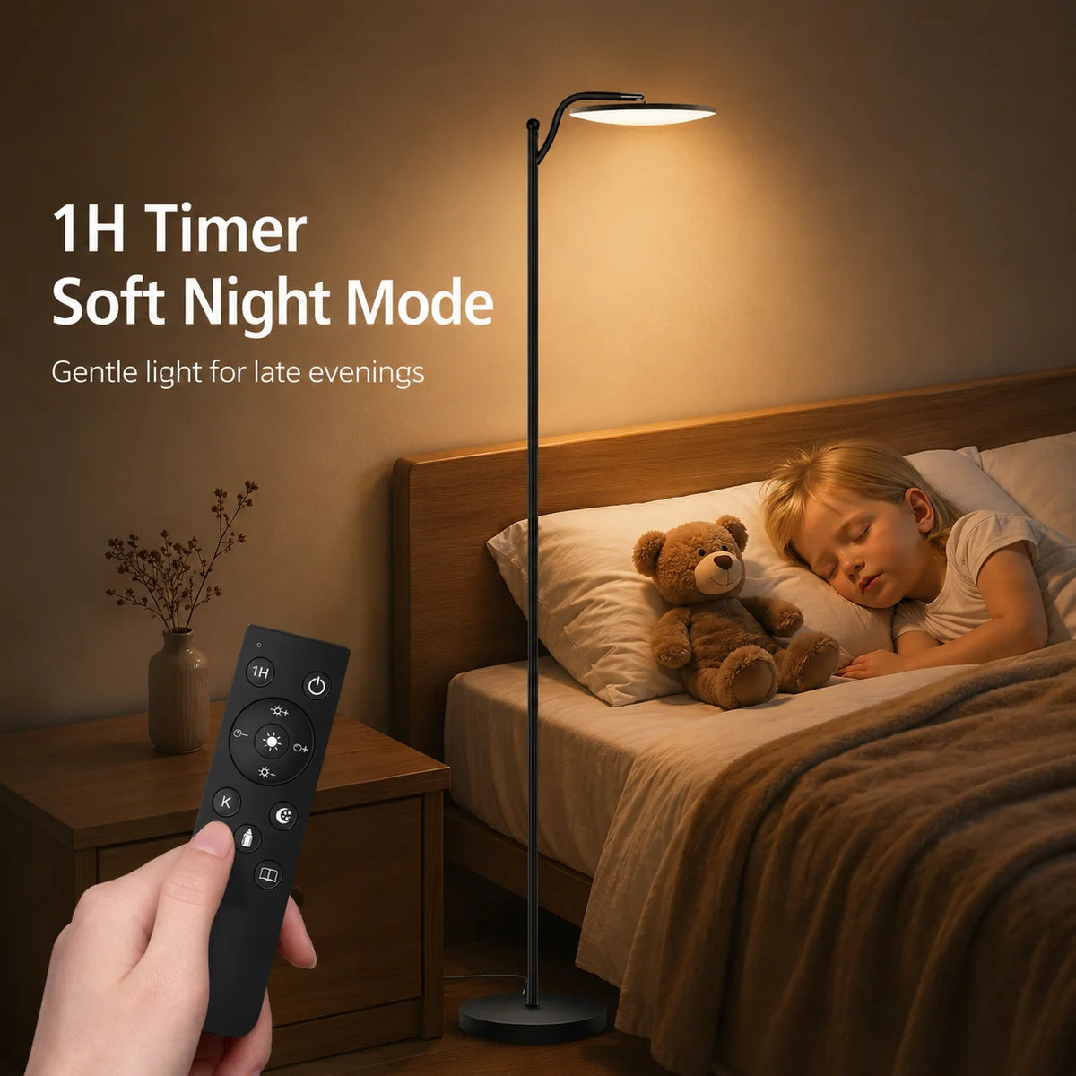 Lampadaire LED 32W 3000Lm avec tête pivotante, télécommande magnétique sur le pied du lampadaire, facile à installer, lampe de lecture stable pour salon, chambre et coin lecture