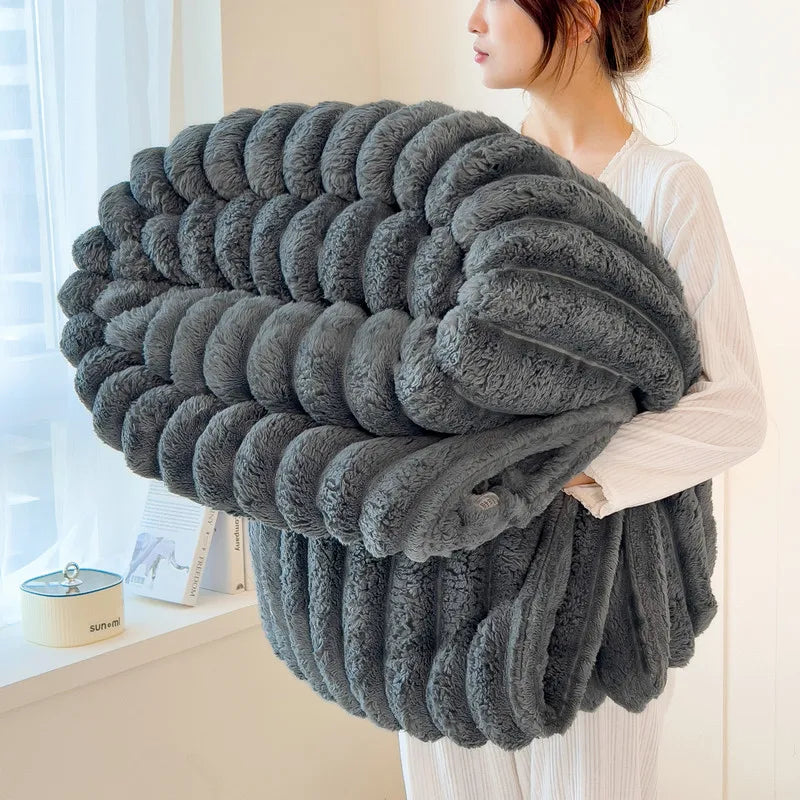Couverture multifonctionnelle en flanelle à larges rayures épaisses