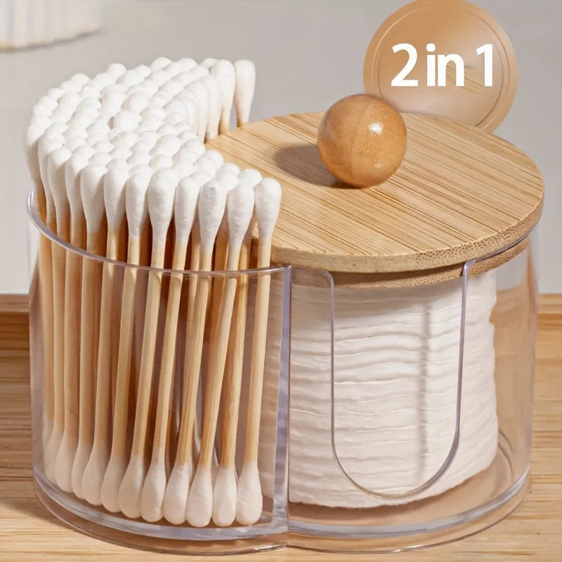 Rangement à double compartiment - Organisateur transparent pour cotons-tiges et cotons - Bac de rangement transparent pour salle de bain et maquillage