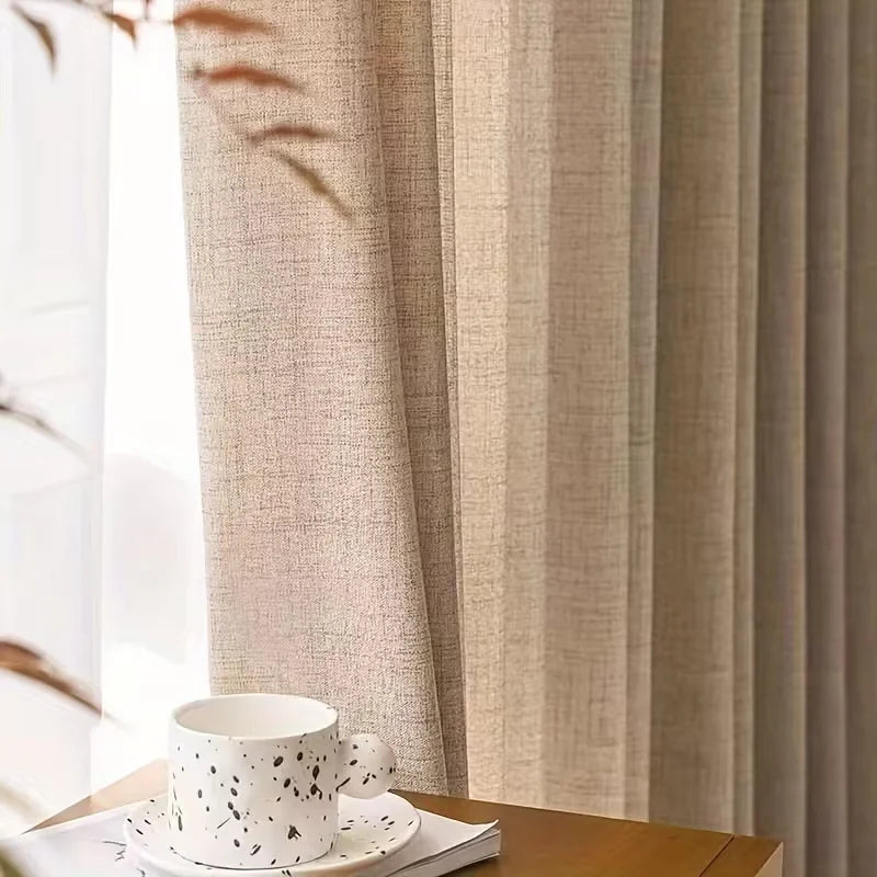 1 rideau voilage style lin, style japonais / vintage pour salon, chambre, café, translucide
