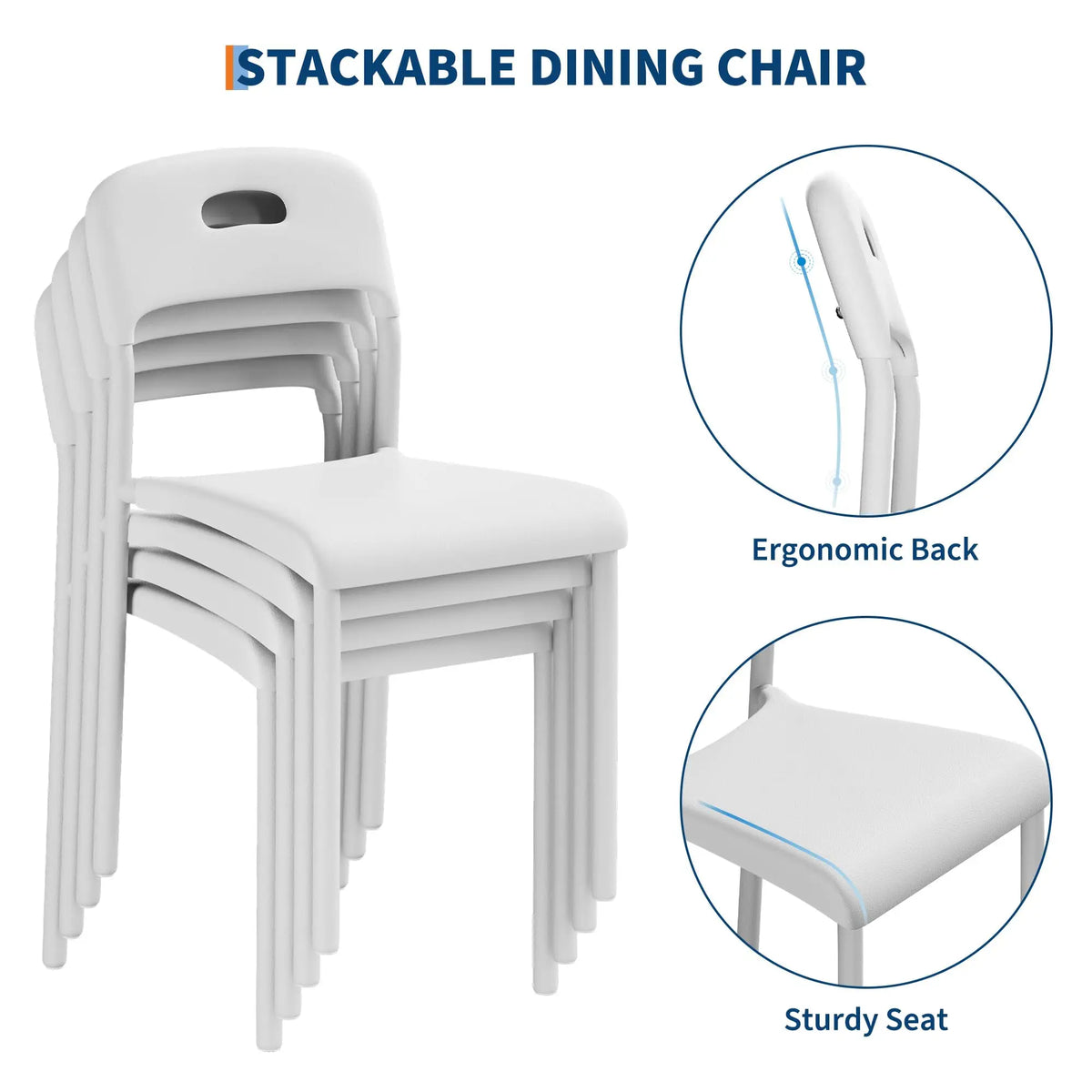 Lot de 1 ou 2 chaises de salle à manger empilables modernes – Assise en plastique avec pieds en métal solides – Assemblage facile – Résistantes à l'eau et aux taches – Utilisation intérieure et extérieure – Blanc/Noir