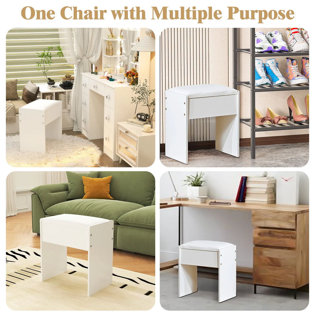 Tabouret de maquillage rembourré pour coiffeuse, chaise de coiffeuse élégante avec pieds en bois, banc d'appoint