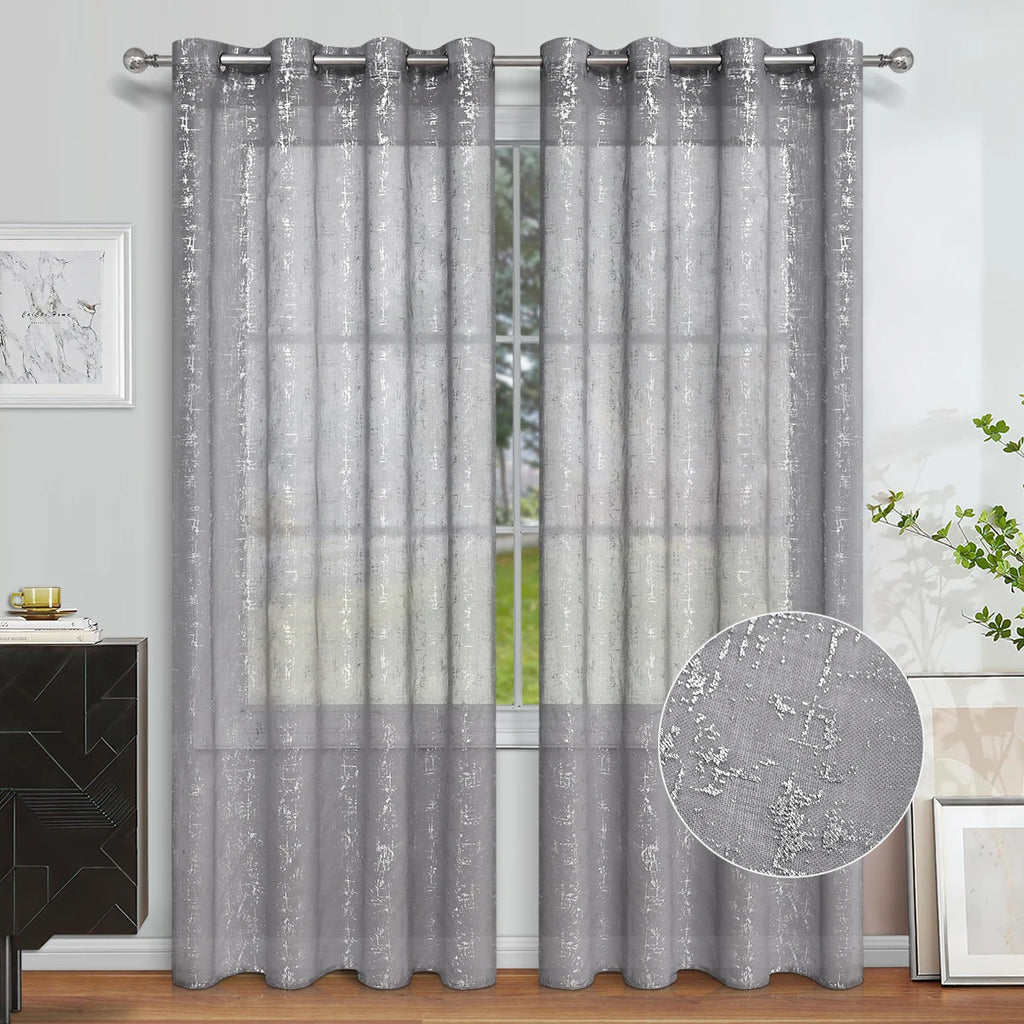 Rideau pare-soleil demi-occultant à œillets avec impression argentée à chaud (1 pièce), décoration de rideaux pour salon et chambre