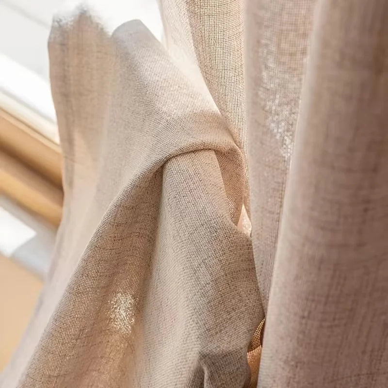 1 rideau voilage style lin, style japonais / vintage pour salon, chambre, café, translucide