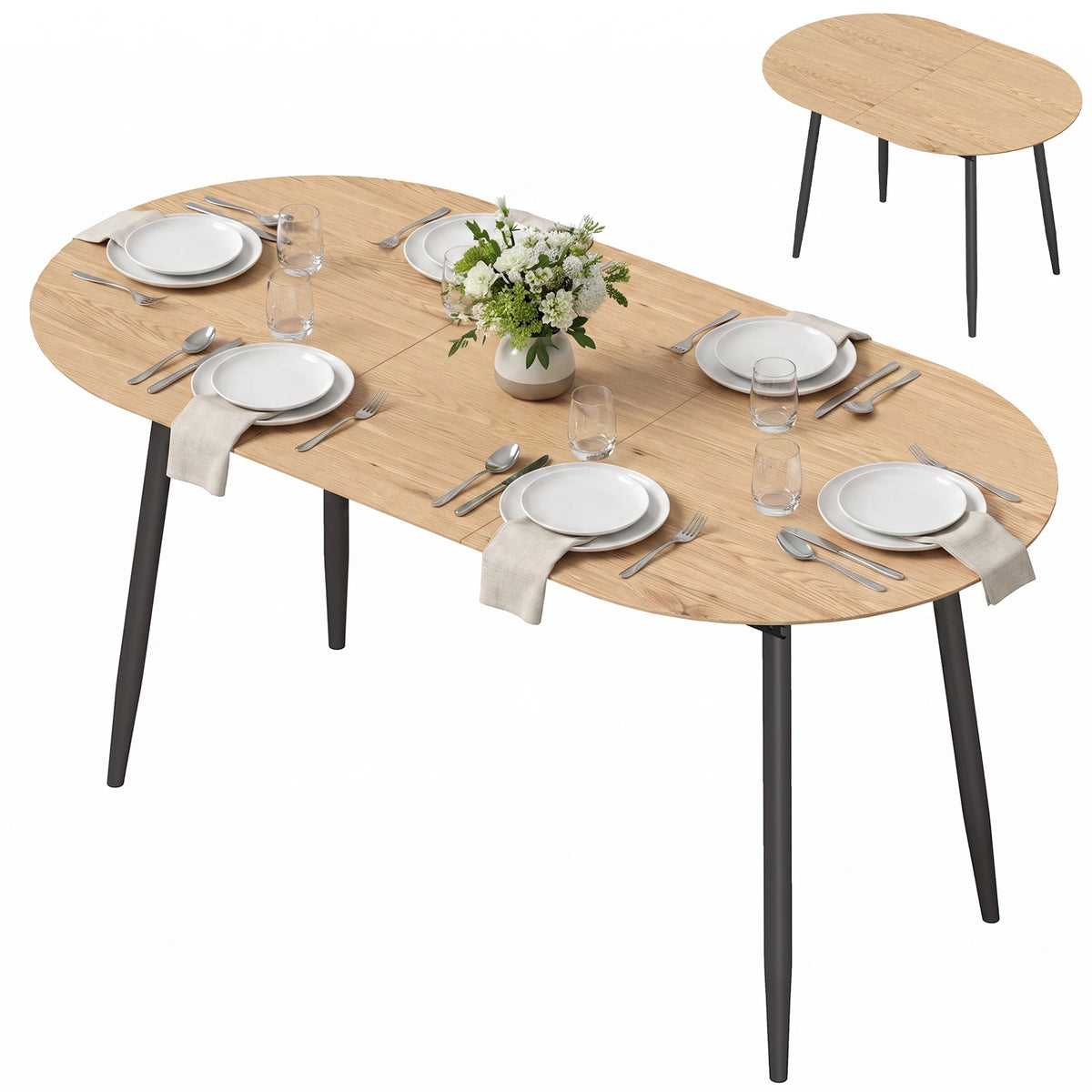 Table à manger extensible 120-160 x 80 cm pour 4 à 6 personnes, style champêtre pour cuisine et salle à manger, chêne