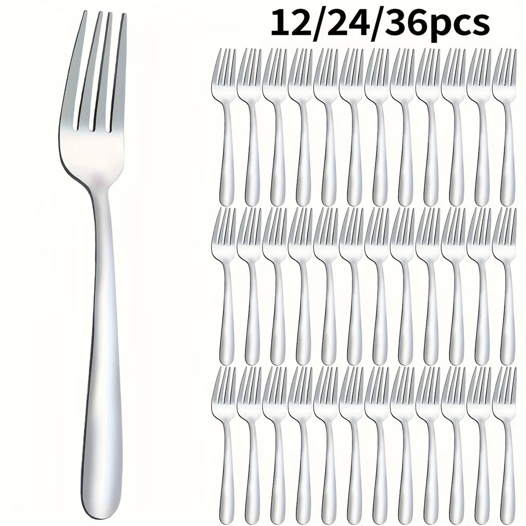 Lot de 12, 24 ou 36 fourchettes en acier inoxydable argenté, convient pour la maison et la cuisine, inclut des fourchettes à steak et des fourchettes à fruits/salade