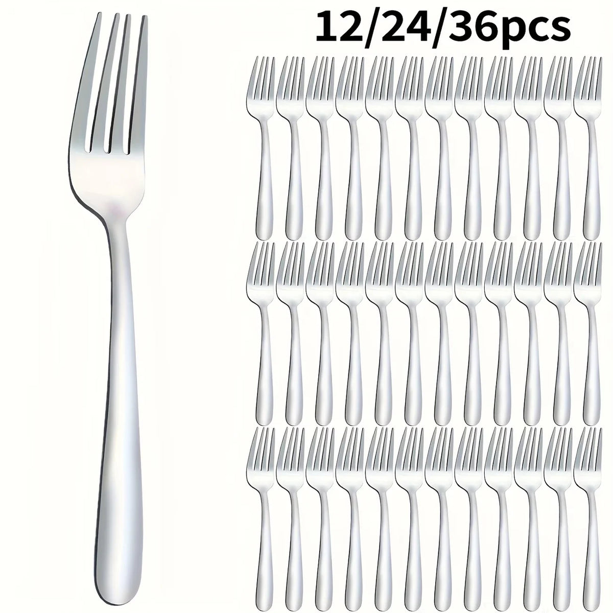 Lot de 12, 24 ou 36 fourchettes en acier inoxydable argenté, convient pour la maison et la cuisine, inclut des fourchettes à steak et des fourchettes à fruits/salade