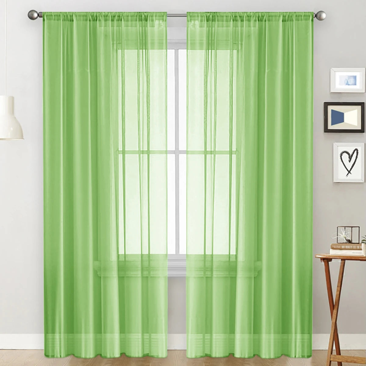 Rideaux demi-occultants unis en térylène à passe-tringle pour salon et chambre (lot de 2)