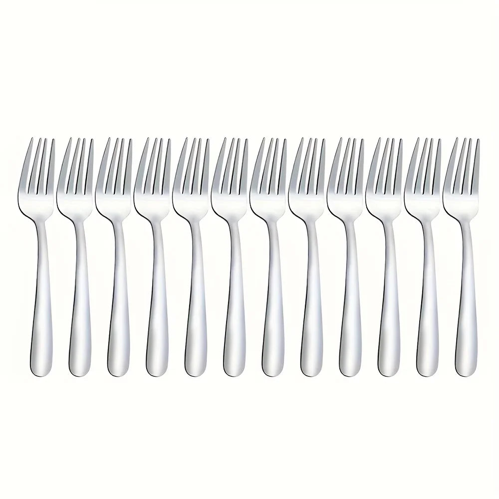 Lot de 12, 24 ou 36 fourchettes en acier inoxydable argenté, convient pour la maison et la cuisine, inclut des fourchettes à steak et des fourchettes à fruits/salade