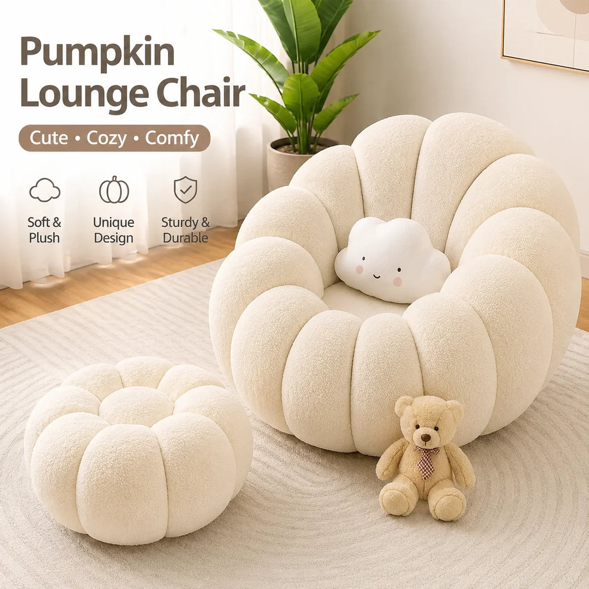 Canapé citrouille relax, fauteuil individuel de style nordique, garnissage en microbilles, doux et confortable, ensemble de canapé pour la maison, le salon, le balcon et la chambre