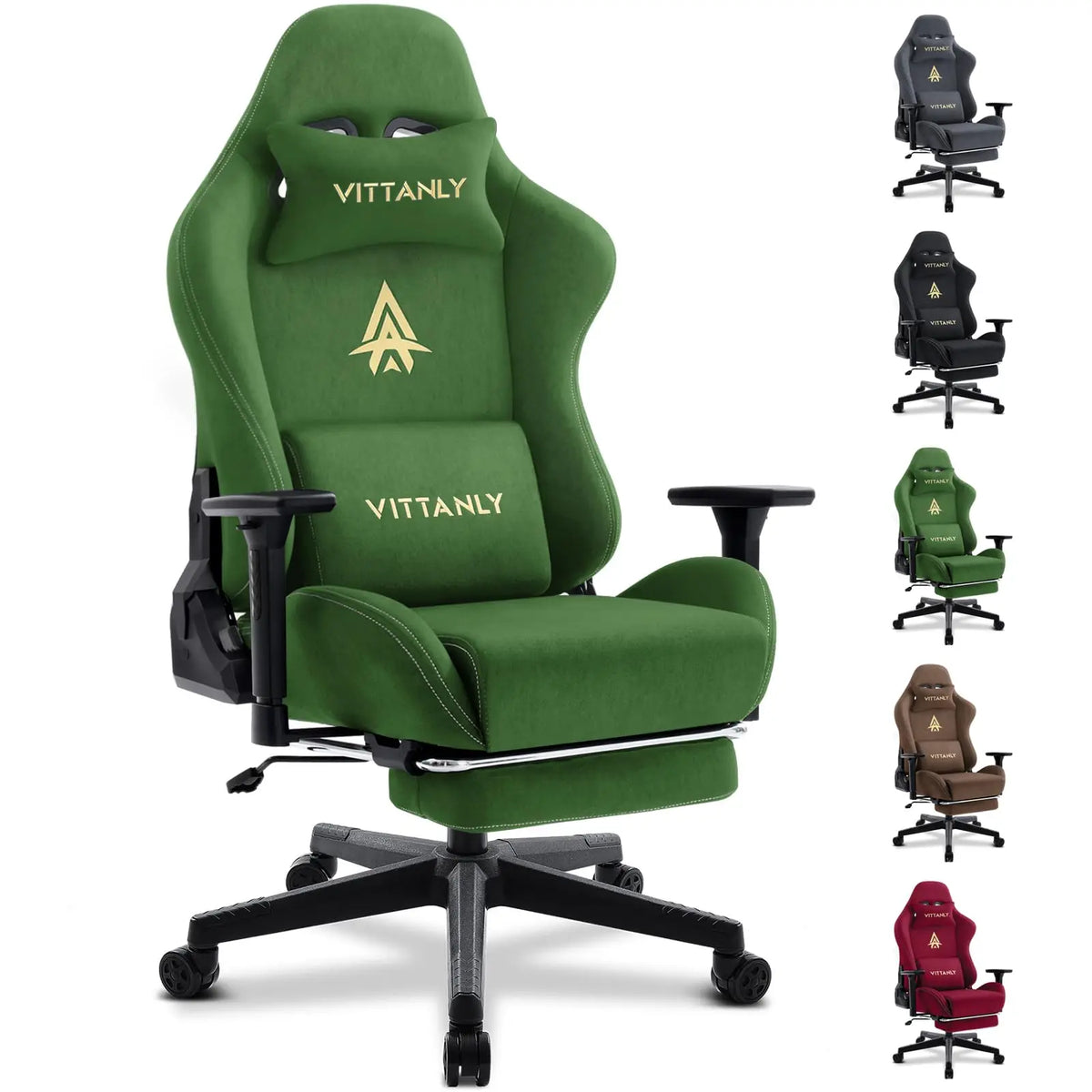 Fauteuil de jeu et de bureau respirant Vittanly, chaise de bureau en tissu de haute qualité, ajustable et pivotante avec repose-pieds