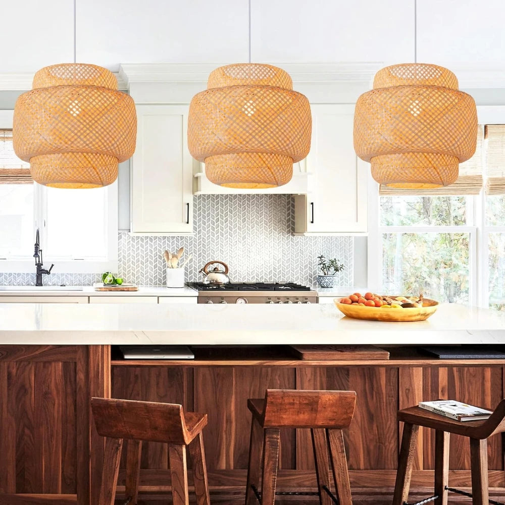 Suspension en bambou JOYINLED 30/40/50 cm - Lampe suspendue en rotin tressé à la main, lustre en osier style rustique pour salle à manger, salon et chambre