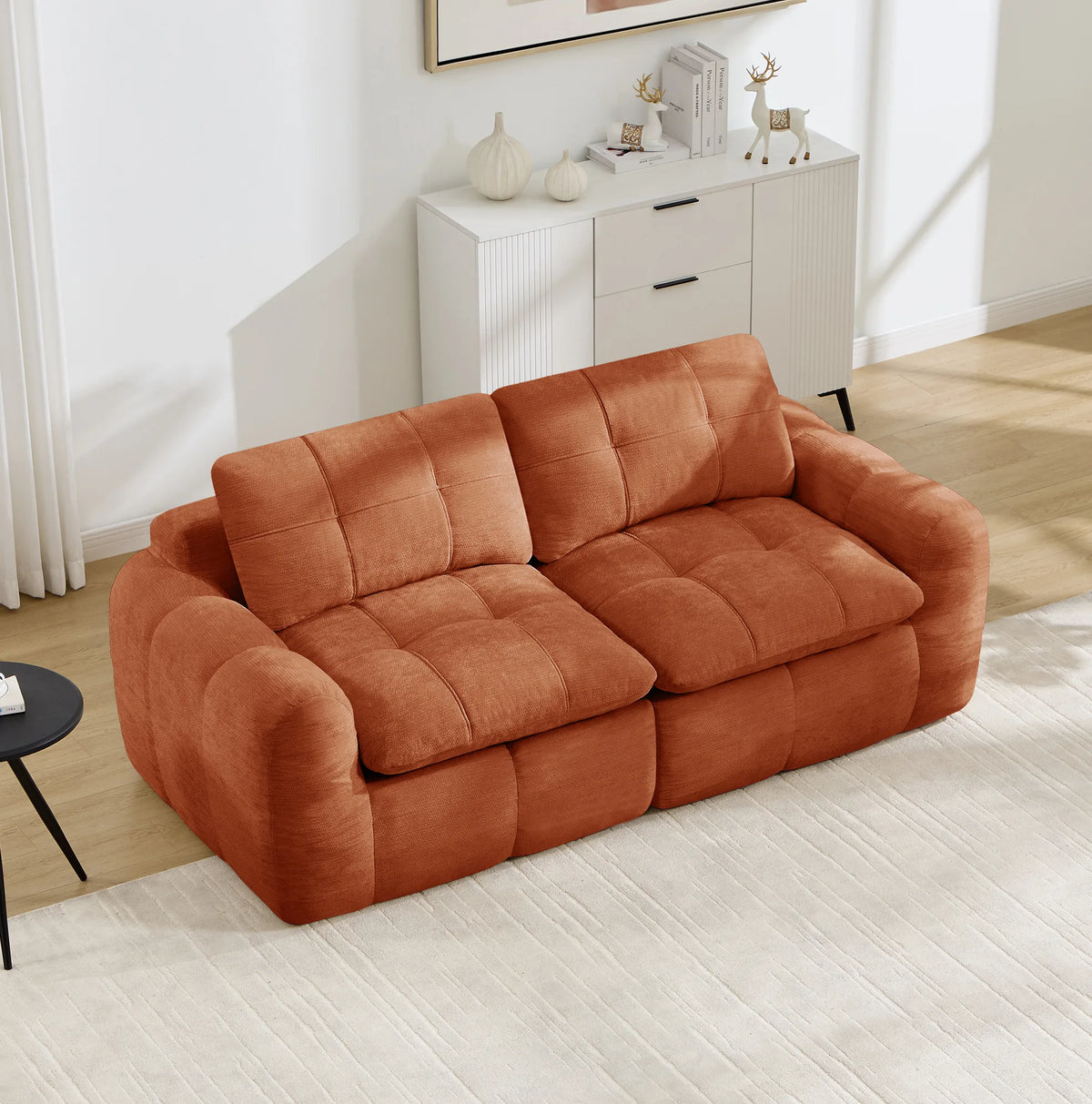 Canapé modulable 2 places orange en tissu chenille avec assise profonde et sans assemblage requis