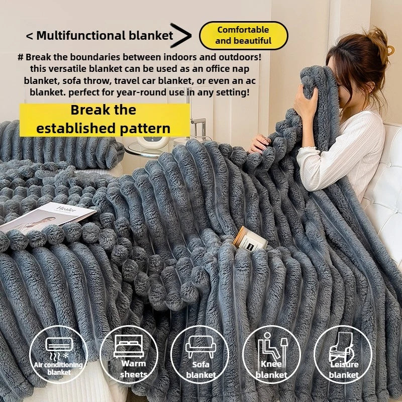 Couverture multifonctionnelle en flanelle à larges rayures épaisses pour l'automne et l'hiver, utilisable comme drap de lit, Plaid pour canapé ou couverture de sieste