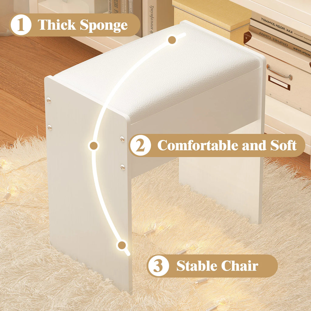 Tabouret de maquillage rembourré pour coiffeuse, chaise de coiffeuse élégante avec pieds en bois, banc d'appoint