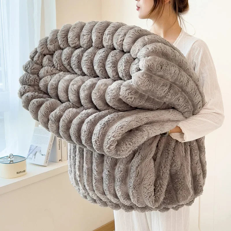 Couverture multifonctionnelle en flanelle à larges rayures épaisses pour l'automne et l'hiver, utilisable comme drap de lit, Plaid pour canapé ou couverture de sieste