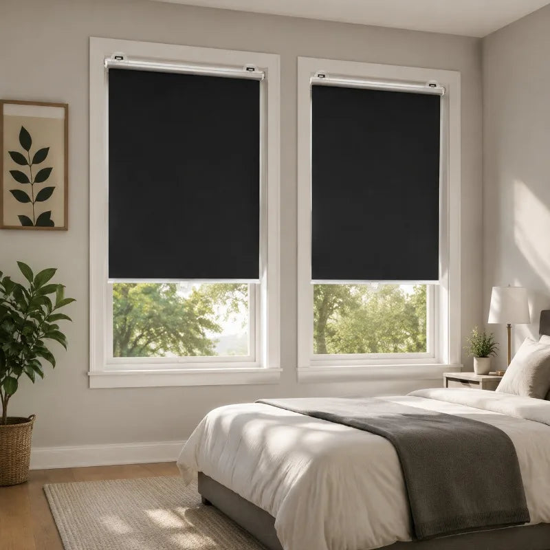 Stores occultants pare-soleil à ventouses puissantes sans perçage (lot de 2), rideaux enrouleurs automatiques avec revêtement en titane argenté
