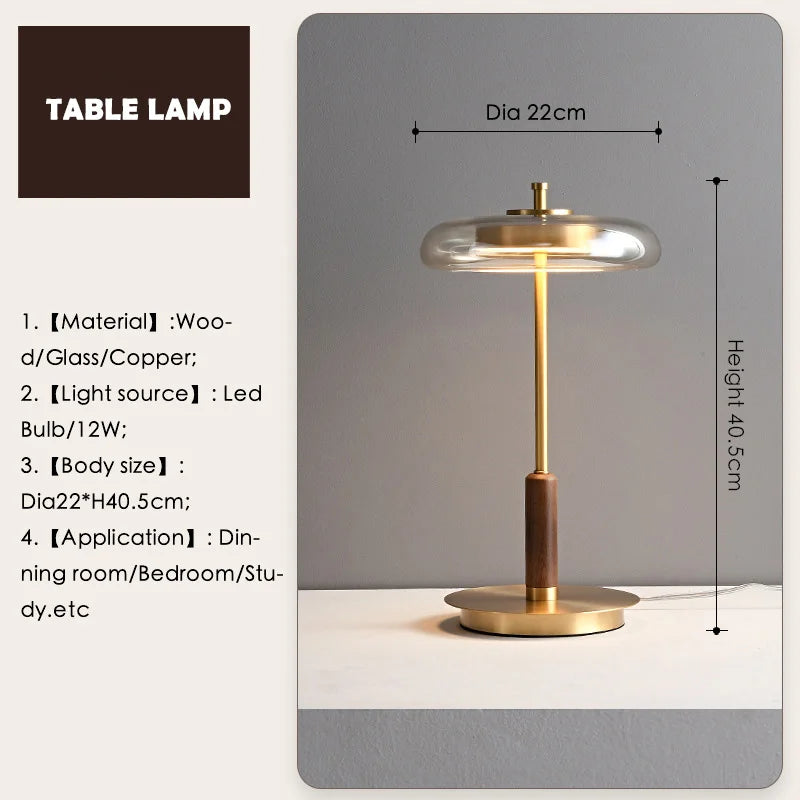 Lampadaire rétro moderne en verre et métal doré de luxe - Design artistique en forme de champignon pour salon, chambre, chevet et bureau, lampe de table