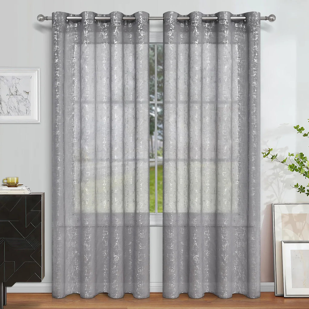 Rideau pare-soleil demi-occultant à œillets avec impression argentée à chaud (1 pièce), décoration de rideaux pour salon et chambre