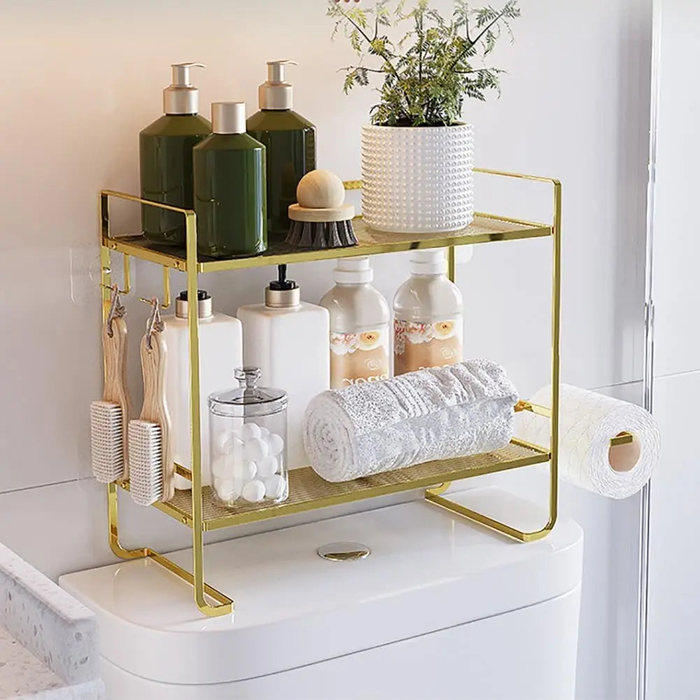 Étagère de Rangement 2 Niveaux au-dessus des Toilettes