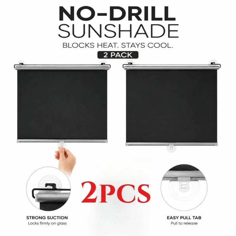 Stores occultants pare-soleil à ventouses puissantes sans perçage (lot de 2), rideaux enrouleurs automatiques avec revêtement en titane argenté