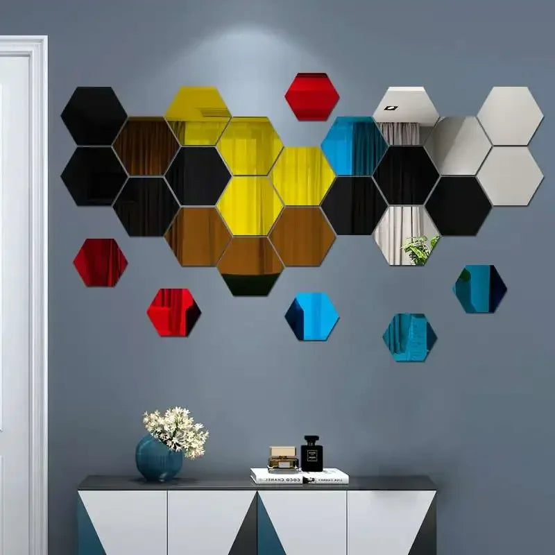 6/12pcs Acrylic Hexagonal Mirror DIY TV Background Wall Decoration Living Room Stickers Bedroom Bathroom Home Decoration
