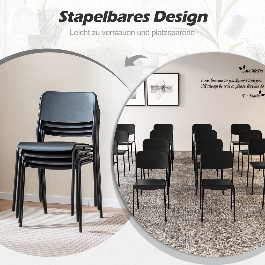 Set of 4 dining room chairs stackable kitchen chairs with backrest & metal legs, PP seat, chair without armrests