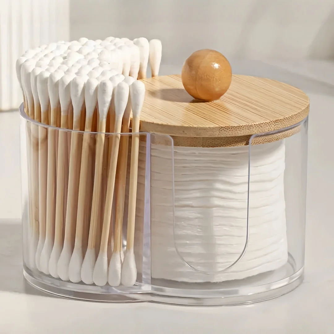 Rangement à double compartiment - Organisateur transparent pour cotons-tiges et cotons - Bac de rangement transparent pour salle de bain et maquillage